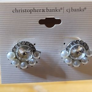 Christopher & Banks Rhinestone and Pearl Pierced Earrings New With Tag CJ Banks